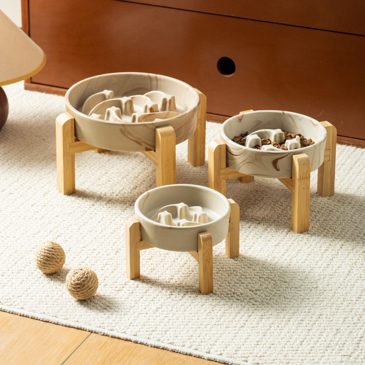 大理石纹流星慢食碗带竹架陶瓷宠物碗防噎缓食猫碗狗碗防打翻食盆,宠物/宠物食品及用品,宠物智能碗,淘宝优惠券,粉丝福利购,淘宝优惠卷