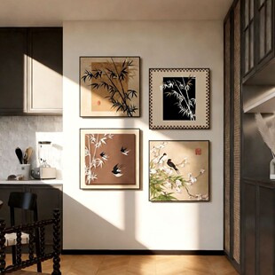 法式中古风客厅装饰画高级感餐厅挂画小众艺术复古组合画美式壁画