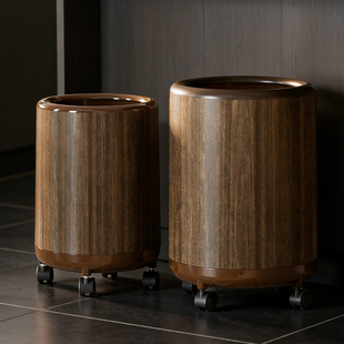 复古仿木纹垃圾桶家用2025新款大容量客厅厨房卫生间商用中式纸篓