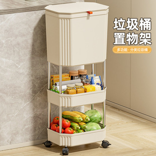 厨房垃圾桶家用高款双层免弯腰专用带盖大容量带轮可移动滑盖日式