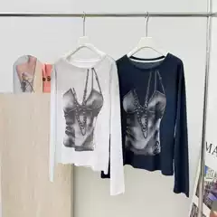 [in Stock] Niche 26 Spring/Summer New Loose Vintage Distressed Print Long Sleeve T-Shirt Women's Sun Protection Top
