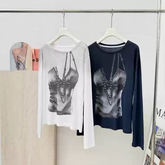 [in Stock] Niche 26 Spring/Summer New Loose Vintage Distressed Print Long Sleeve T-Shirt Women's Sun Protection Top