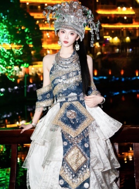 新款苗族服装整套苗疆蓝色套装清新民族超仙少女旅拍写真显瘦全套