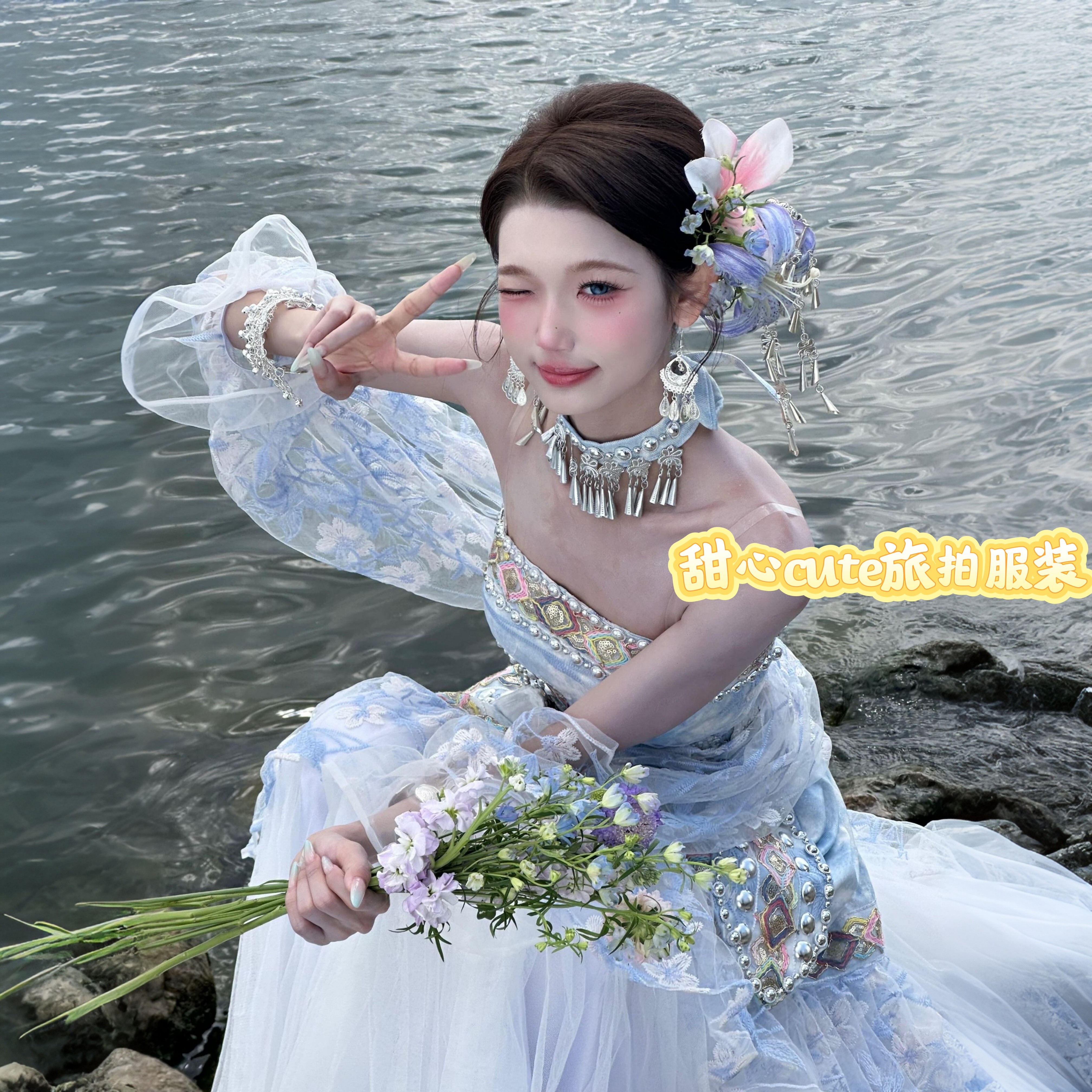 苗疆少数民族粉色服装新款写真民族服饰旅拍苗族少女套装摄影爆款