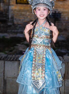 新款2026苗疆复古少女白色少数民族套装苗族贵州旅拍服装舞台表演