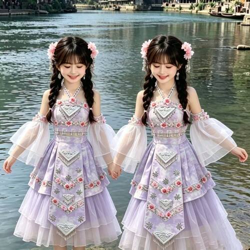 新款儿童苗疆少女紫色套装超仙民族苗疆苗族写真显瘦全套旅拍服装
