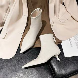 3CM尖头高跟鞋女软皮细跟低跟瘦瘦短靴女软底单靴女靴加绒时装靴