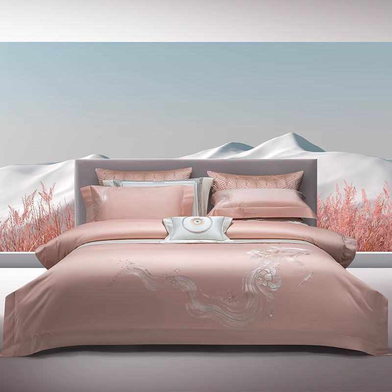 新中式素色刺绣全棉绣花四件套轻奢高端进口长绒棉高档床上用品