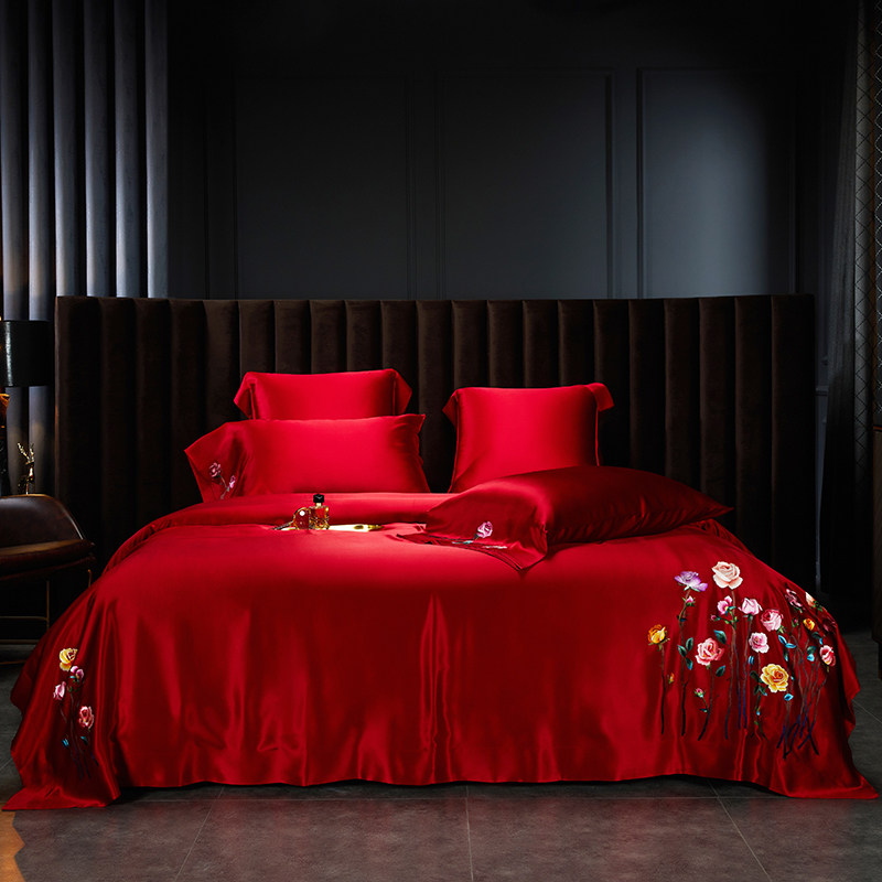 高端手工刺绣真丝四件套100%重磅桑蚕丝床单被套丝绸床上用品套件,床上用品,床品套件/四件套/多件套,淘宝优惠券,粉丝福利购,淘宝优惠卷