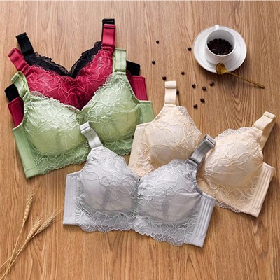全罩杯蕾丝100%纯棉内里薄杯无钢圈文胸罩聚拢收副乳女士内衣056