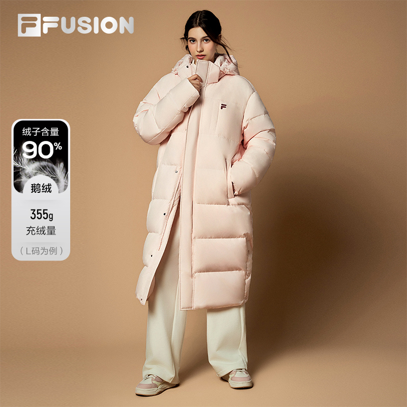 FILA FUSION斐乐潮牌情侣款长款羽绒服2025冬季新款保暖连帽外套