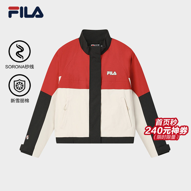 FILA 斐乐官方女士棉服2026春新款时尚休闲宽松拼色夹克保暖外套