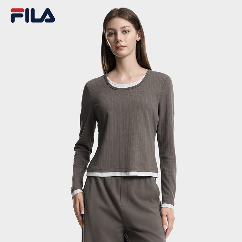 【杨幂同款】丨FILA 斐乐针织长袖T恤衫26冬新款女士上衣基础长T