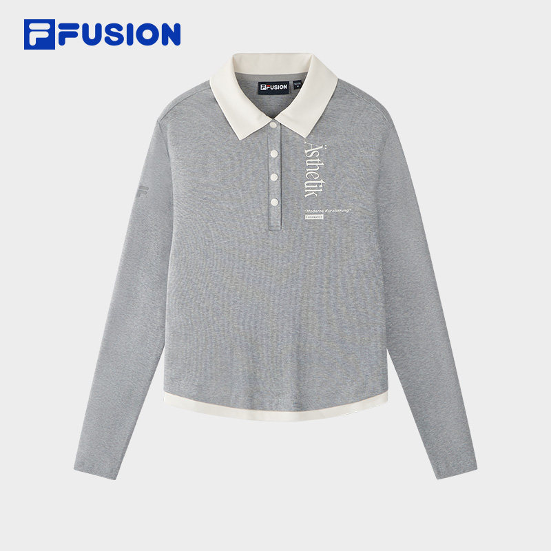 FILA FUSION斐乐潮牌女子针织长袖衫2026春新款修身假两件POLO衫,运动服/休闲服装,运动POLO衫,淘宝优惠券,粉丝福利购,淘宝优惠卷