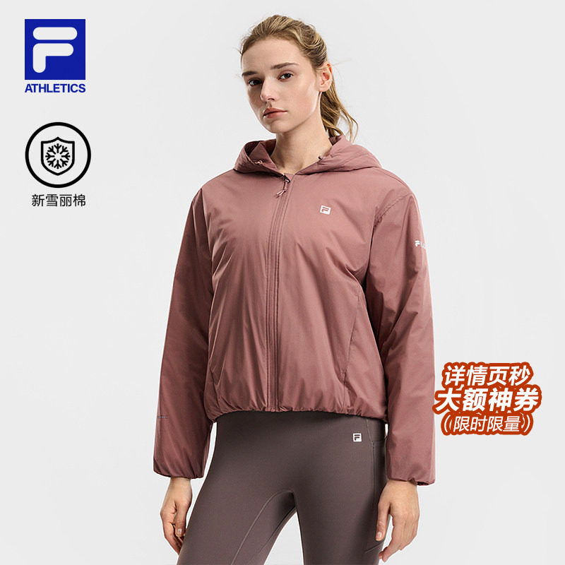 FILA 斐乐官方女士棉服2026春新款健身运动宽松短款连帽保暖外套