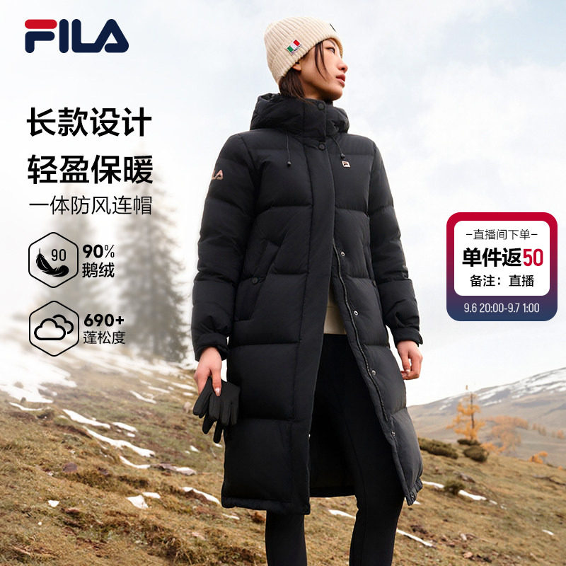 斐乐鹅绒羽绒丨FILA女士中长款羽绒服26冬季防风保暖运动保暖外套