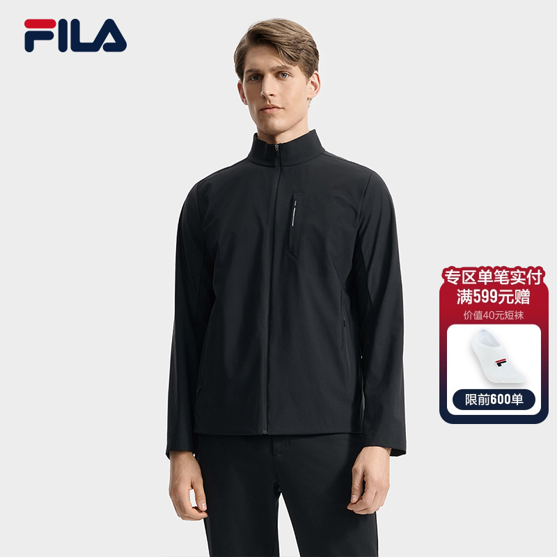FILA 斐乐官方男士针织长袖外套2025秋新款休闲商务时尚立领上衣