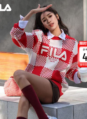 马上起飞FILA斐乐官方情侣长袖毛衣女编织衫保暖红色新年款上衣男