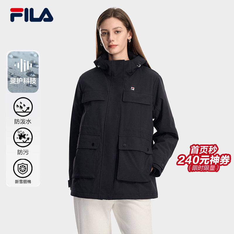 FILA 斐乐官方女士棉服2026春季新款时尚休闲连帽派克服保暖外套