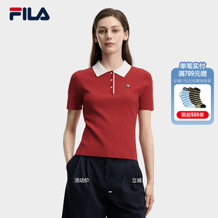 新款 FILA斐乐官方短袖 编织衫 女夏季 休闲轻薄polo上衣 运动百搭短装
