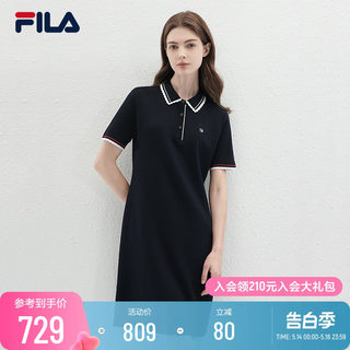 FILA斐乐连衣裙女士2024夏季新款针织短袖翻领polo裙女装中长裙子