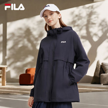 FILA斐乐风衣外套女2025秋季新款黑色风衣女小个子中长款收腰上衣