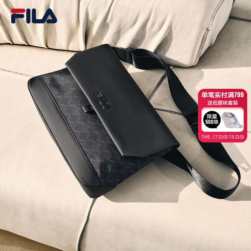 黑武士挎包|FILA 斐乐官方男包老花夏季新款邮差包时尚单肩斜挎