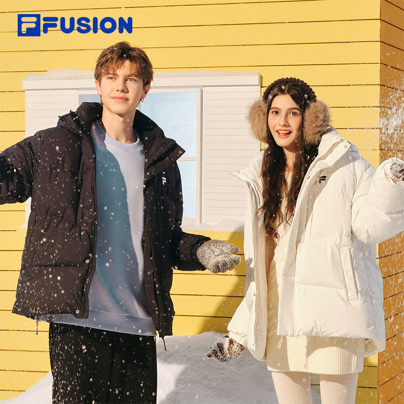 FILA FUSION斐乐潮牌情侣款羽绒服2025冬季新款宽松保暖连帽外套