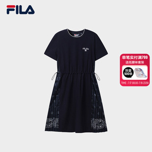 FILA 斐乐官方女子连衣裙2026秋季新款时尚休闲显瘦裙子收腰T恤裙