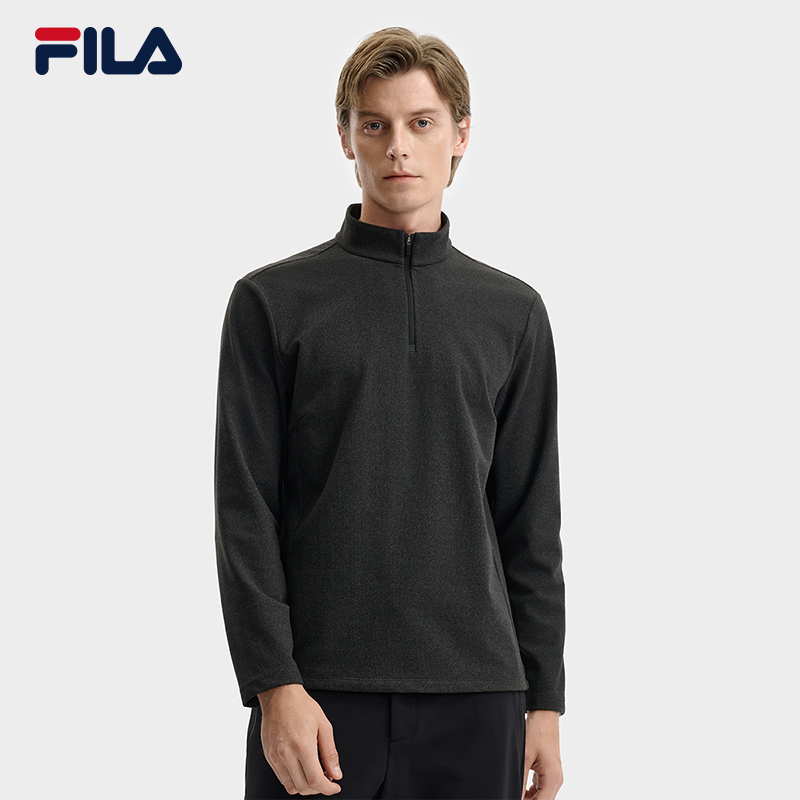 FILA 斐乐官方男子针织长袖上衣2025冬新款休闲半拉链长T