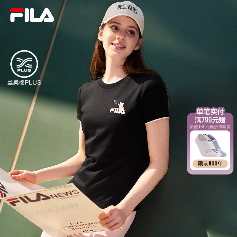 FILA斐乐官方女子t恤2026夏季新款纯棉亲肤圆领上衣女士短袖t恤衫
