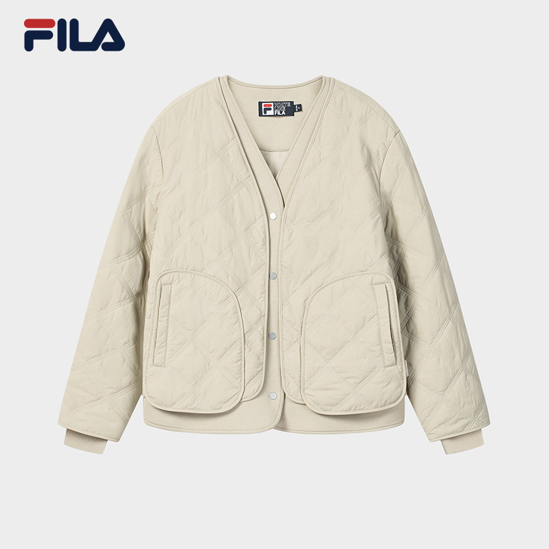FILA 斐乐官方女士棉服2026春新款时尚休闲绗缝V领假两件保暖外套,运动服/休闲服装,运动棉衣,淘宝优惠券,粉丝福利购,淘宝优惠卷