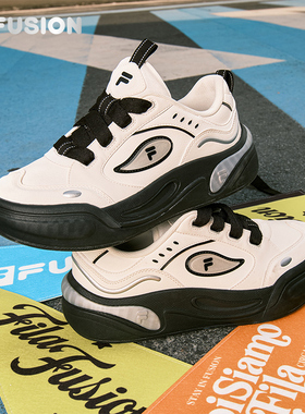 蛋糕鞋丨FILA FUSION 斐乐潮牌红色新年女鞋厚底增高板鞋休闲鞋子