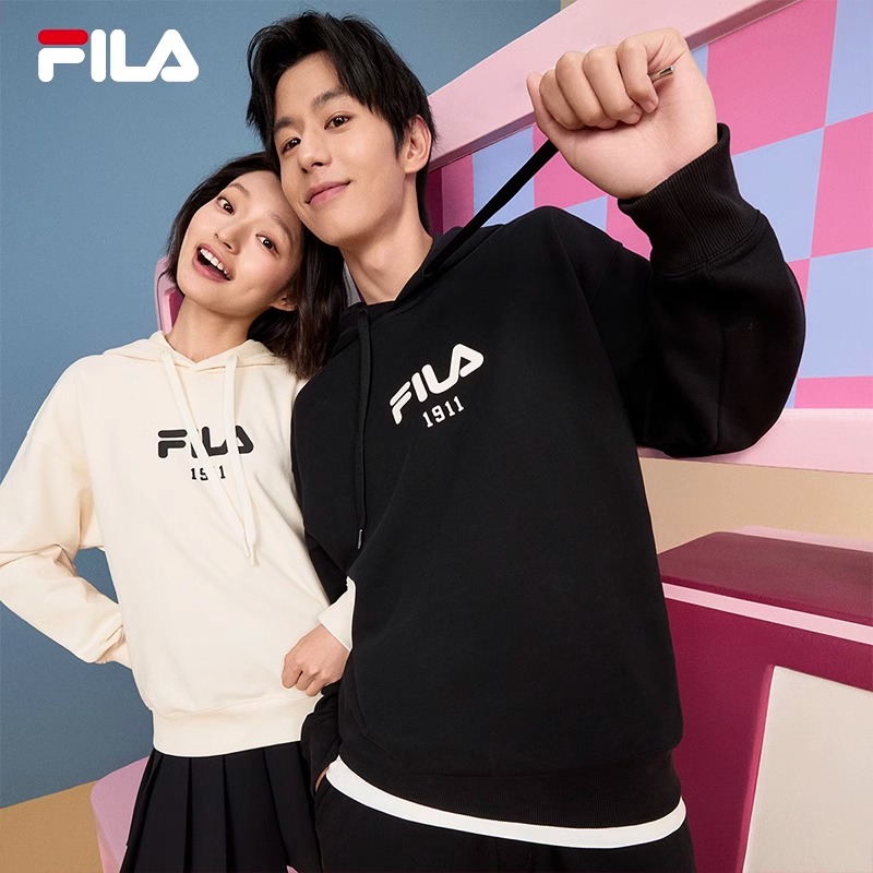 FILA斐乐情侣加绒连帽卫衣