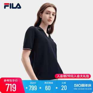 2024夏季 FILA 上衣 斐乐官方女子编织衫 时尚 休闲V领小翻领短袖 新款