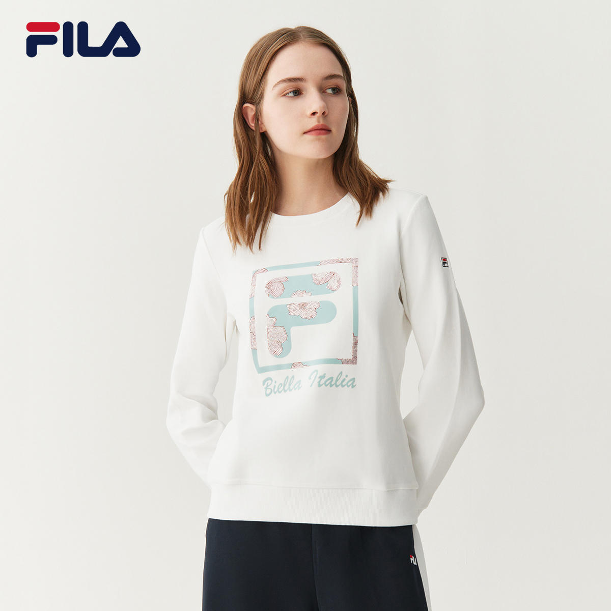 FILA斐乐卫衣女2024秋季新款官方旗舰正品打底上衣女士运动套头衫