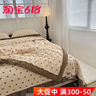 全棉法式床盖款春秋被四件套复古夏被床盖三件套碎花空调被可机洗