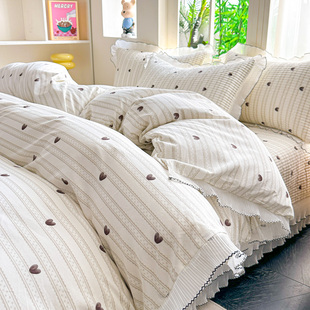2025新款韩版A类小清新印花全棉雪纺花边款床盖纯棉四件套