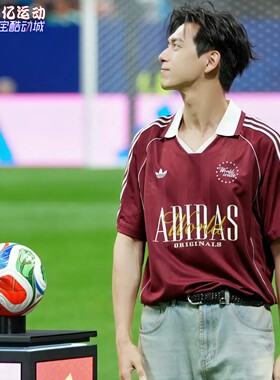 阿迪达斯男女款复古足球风V领POLO球衣运动短袖T恤衫 KY2192 2193