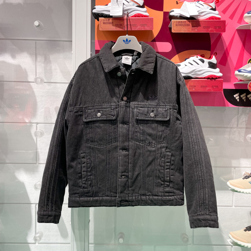阿迪达斯三叶草男装2025春款时尚防风保暖休闲牛仔棉服外套JY0201