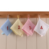 中间挂绳纯棉方巾幼儿园小毛巾加挂钩25cm四方形定制数字擦手20cm