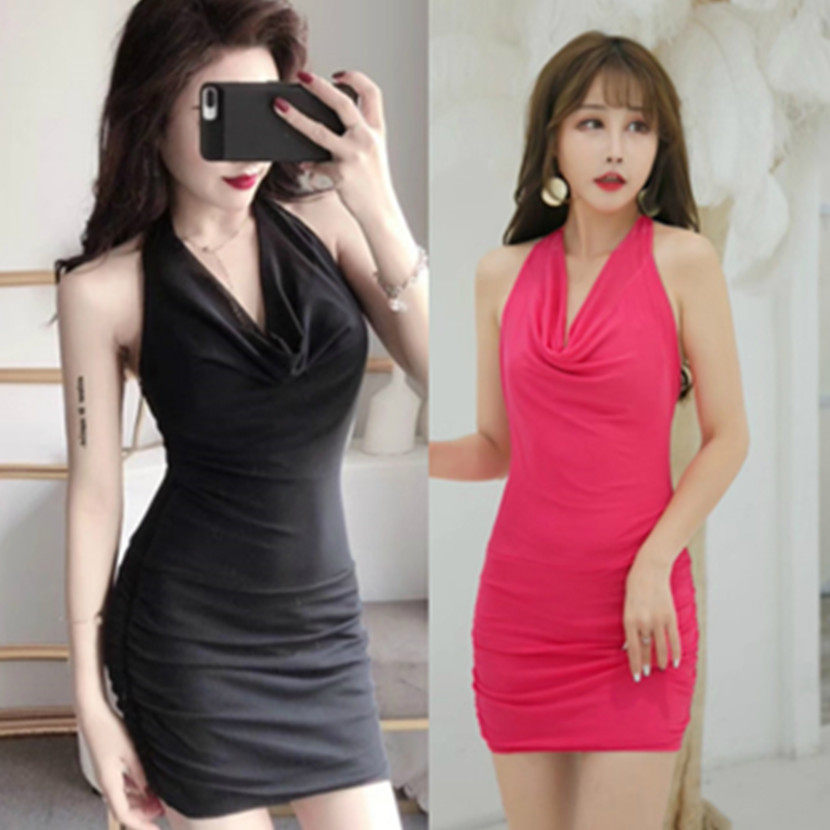 流行绑带低胸女装紧身吊带V领夜连衣裙