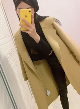 卡其色双面羊绒大衣 新款海军领款 超韩范儿毛呢外套2022秋冬新款