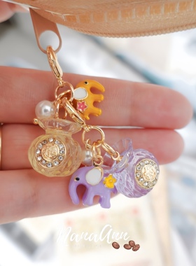 不当当原创精致水钻热带风情小象拉链扣施华洛珍珠拉链扣趣味挂件