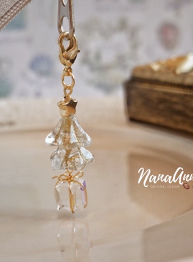 限量绝美! 原创稀有捷克珠圣诞树拉链扣进口描金日本贵和星星挂件