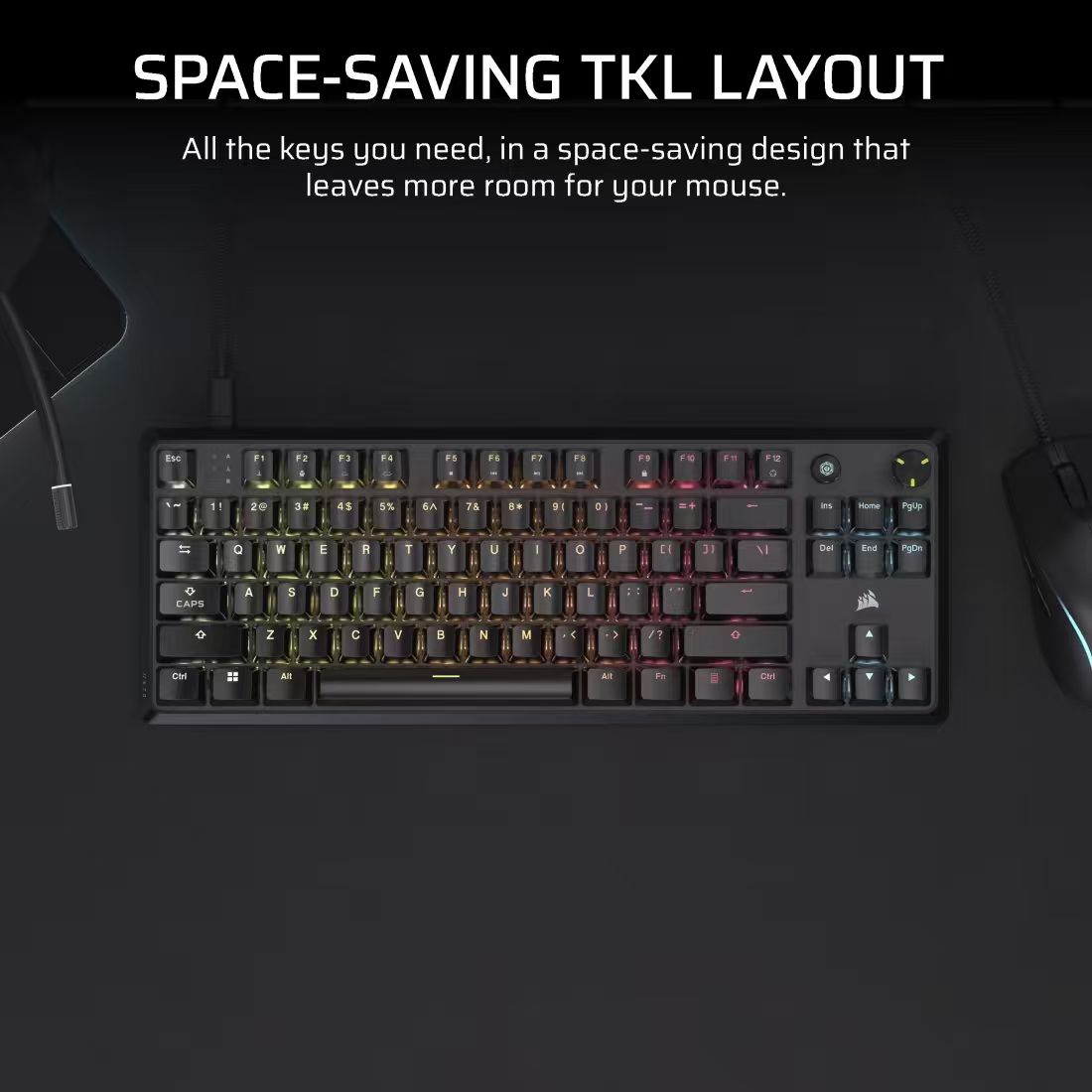 美商海盗船K70 CORE TKL RGB机械游戏键盘87键有线红轴办公游戏