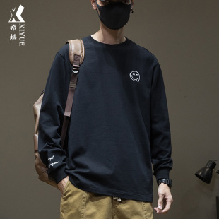 笑脸运动长袖T恤男卫衣春秋高端纯棉上衣男士大码男款内搭打底衫
