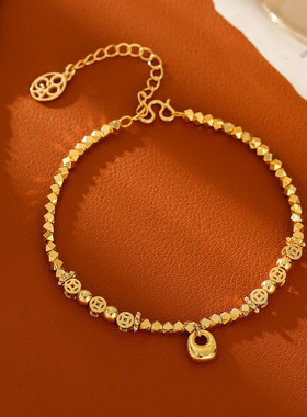 直播爆款真金电镀金坨坨小胖福手链原版品质复古小众设计高级感女