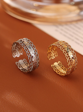 爆款碎冰冰蕾丝边开口戒指简约时尚高级感闪亮CNC精致小众活口戒