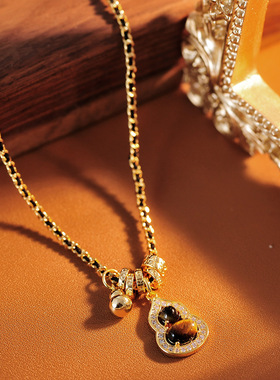 虎眼石葫芦转珠项链秋冬美拉德福禄好运毛衣链气质百搭锁骨链批发